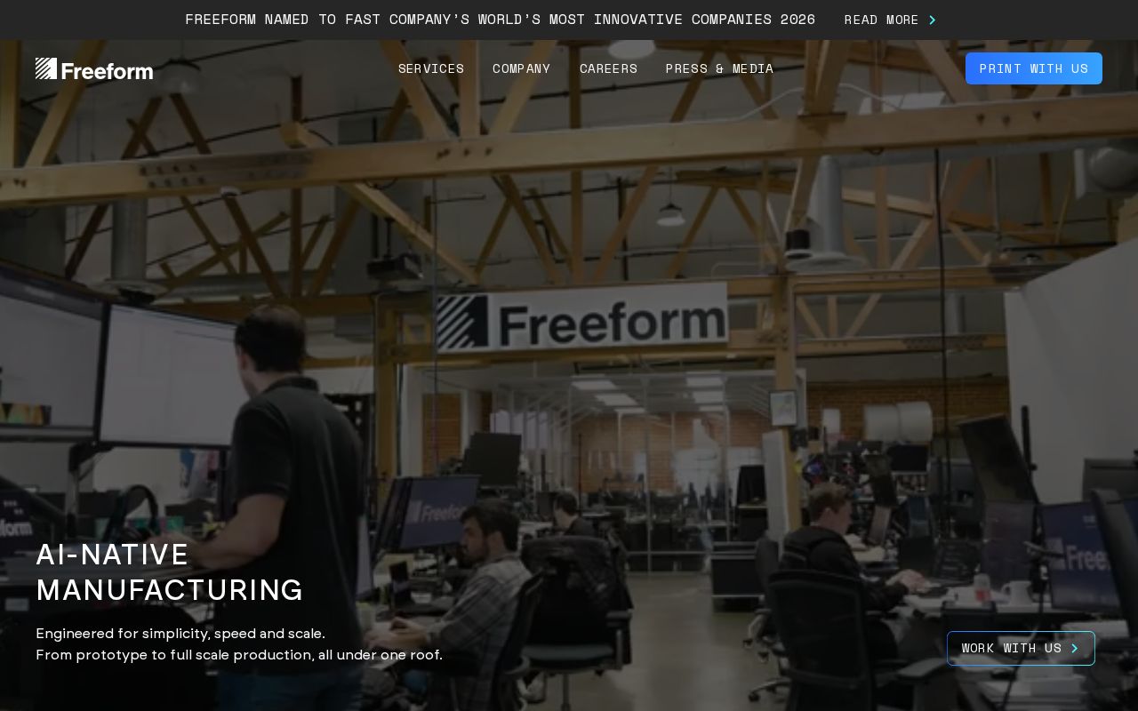 The freeform.co homepage, first screen