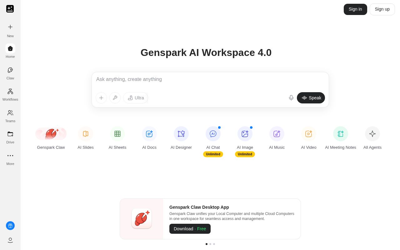 Screenshot of genspark.ai