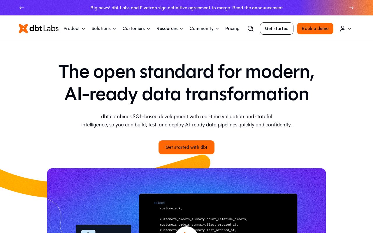 Screenshot of getdbt.com