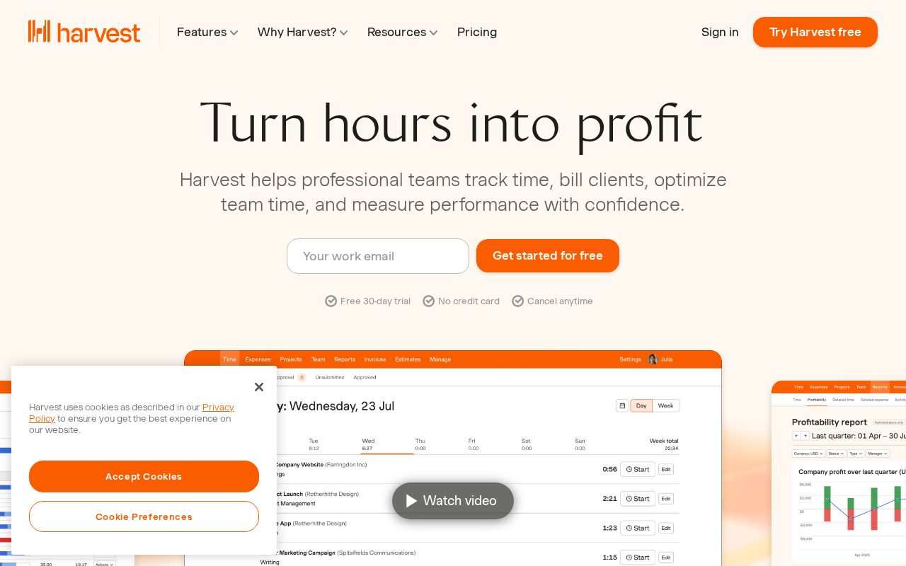 Screenshot of getharvest.com
