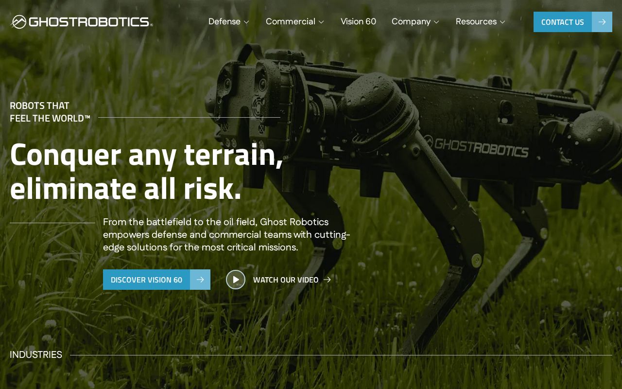 The ghostrobotics.io homepage, first screen