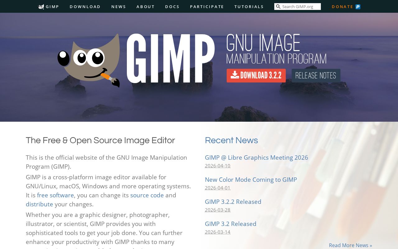 Screenshot of gimp.org
