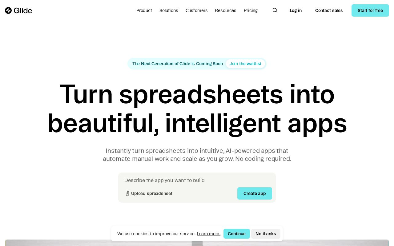 Screenshot of glideapps.com