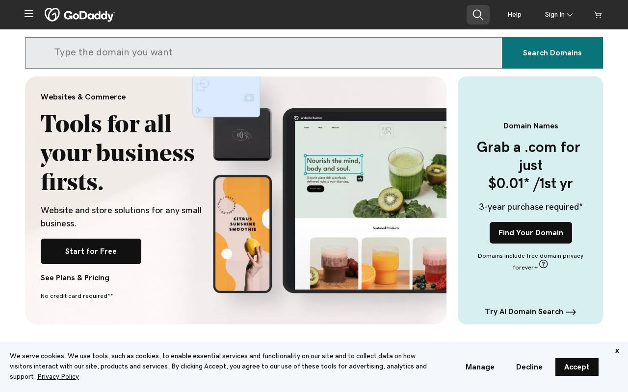 Screenshot of godaddy.com