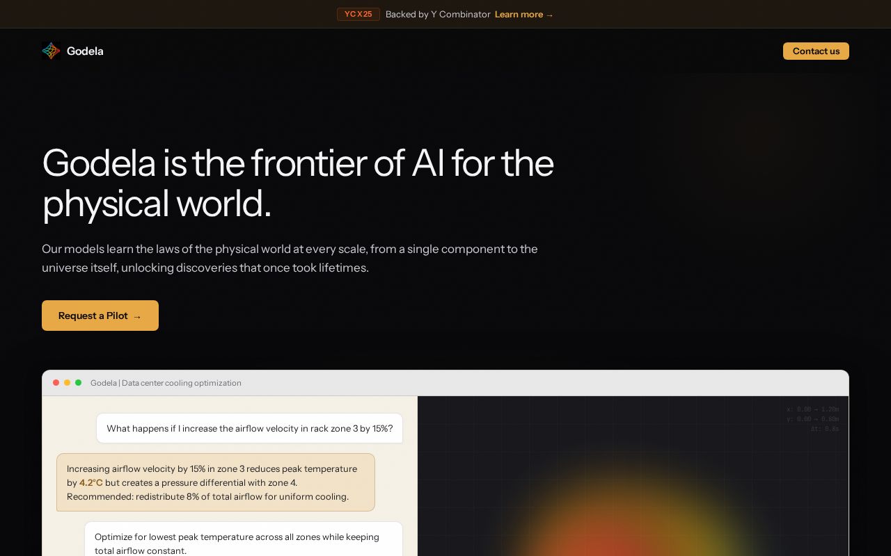 The godela.ai homepage, first screen