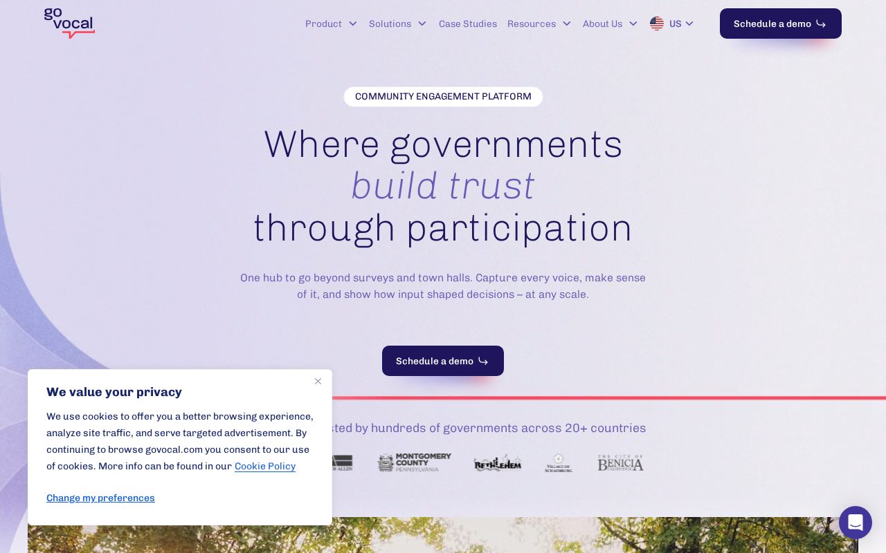 The govocal.com homepage, first screen
