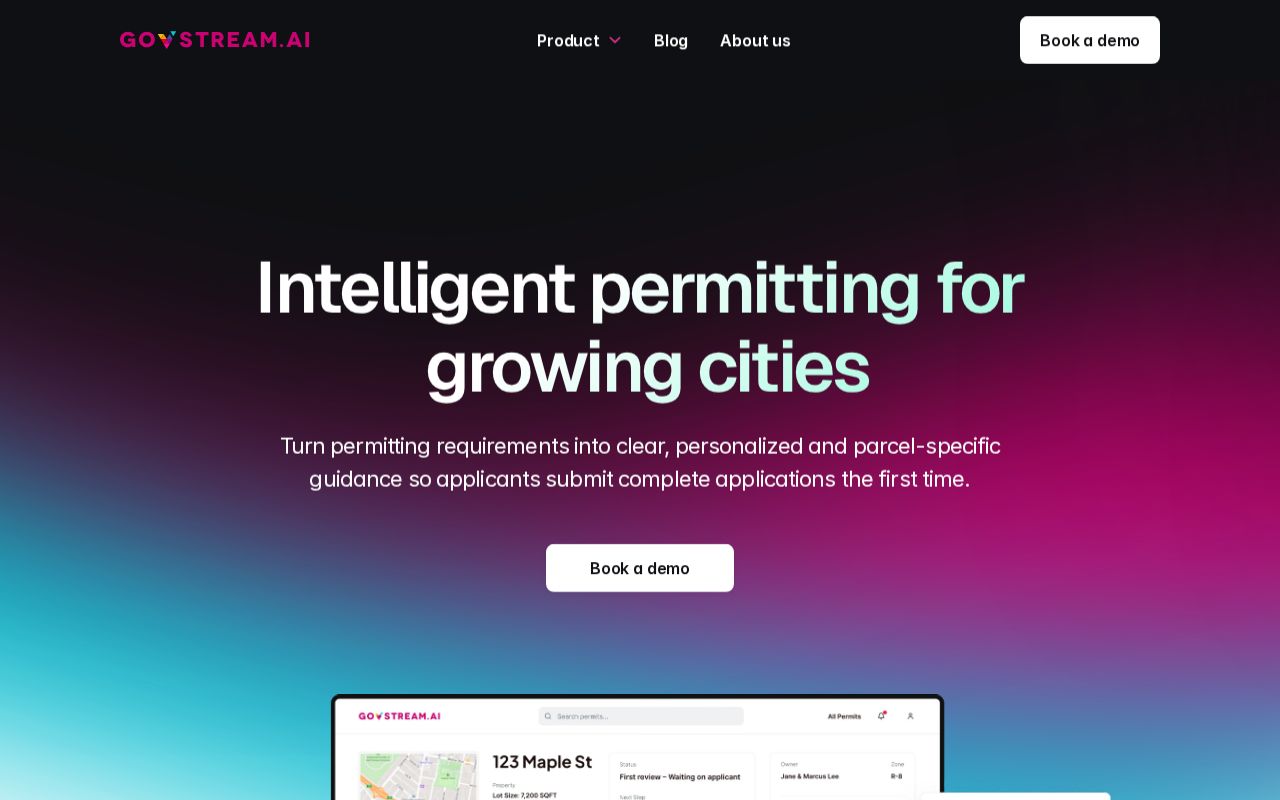 The govstream.ai homepage, first screen