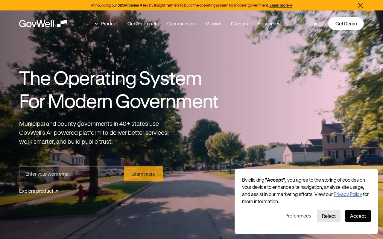 The govwell.com homepage, first screen