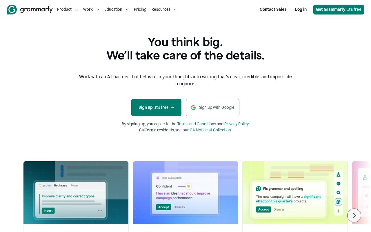 Screenshot of grammarly.com