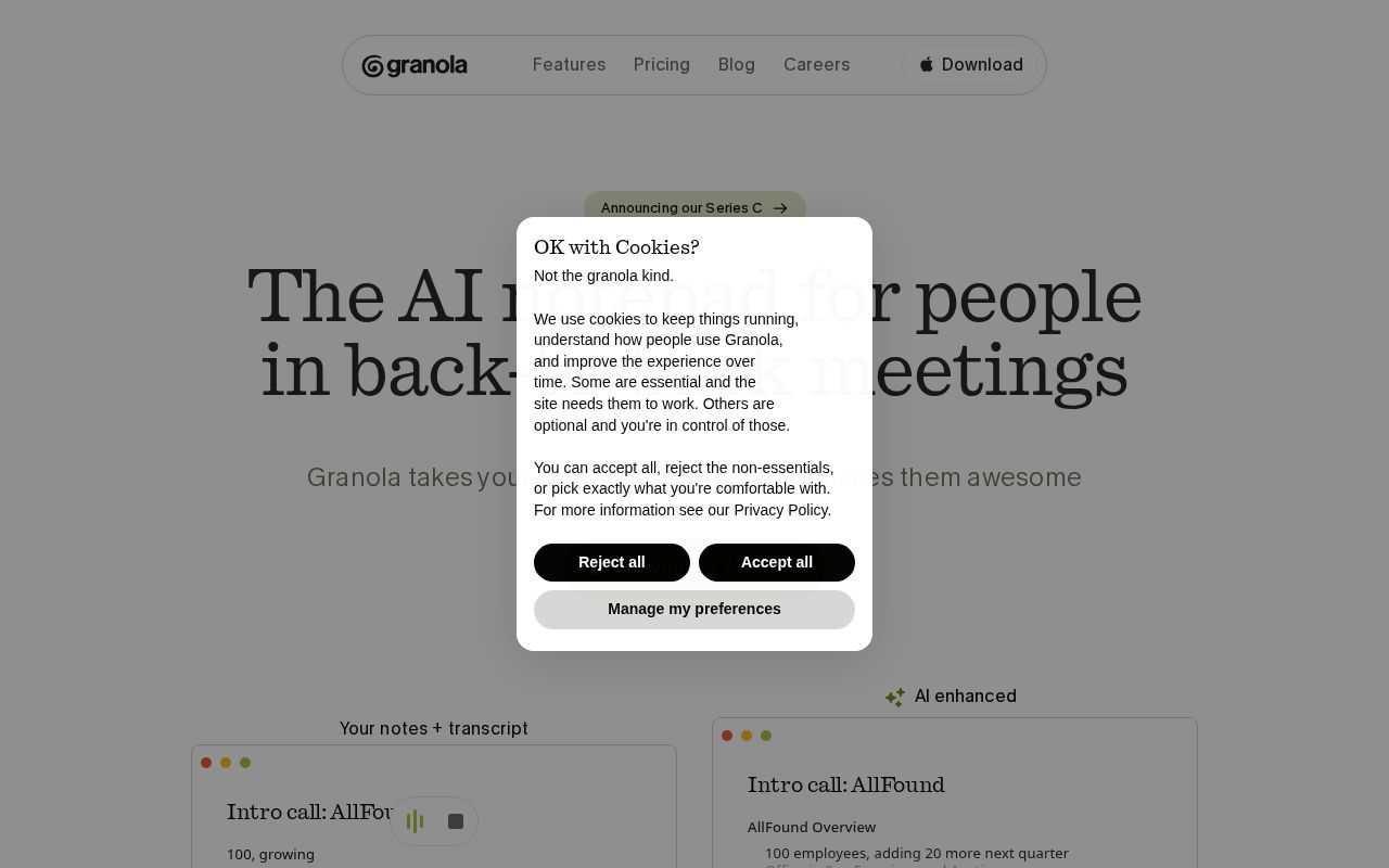 Screenshot of granola.ai