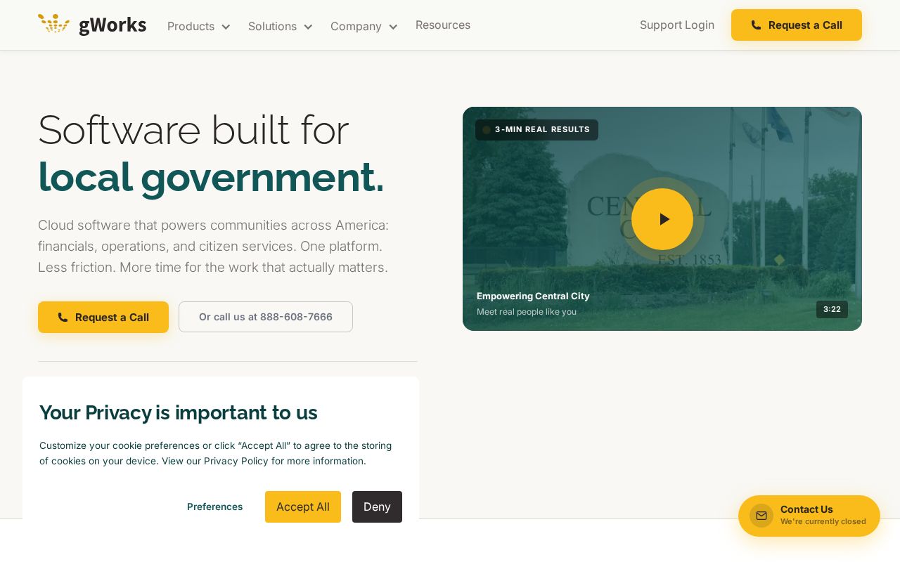 The gworks.com homepage, first screen