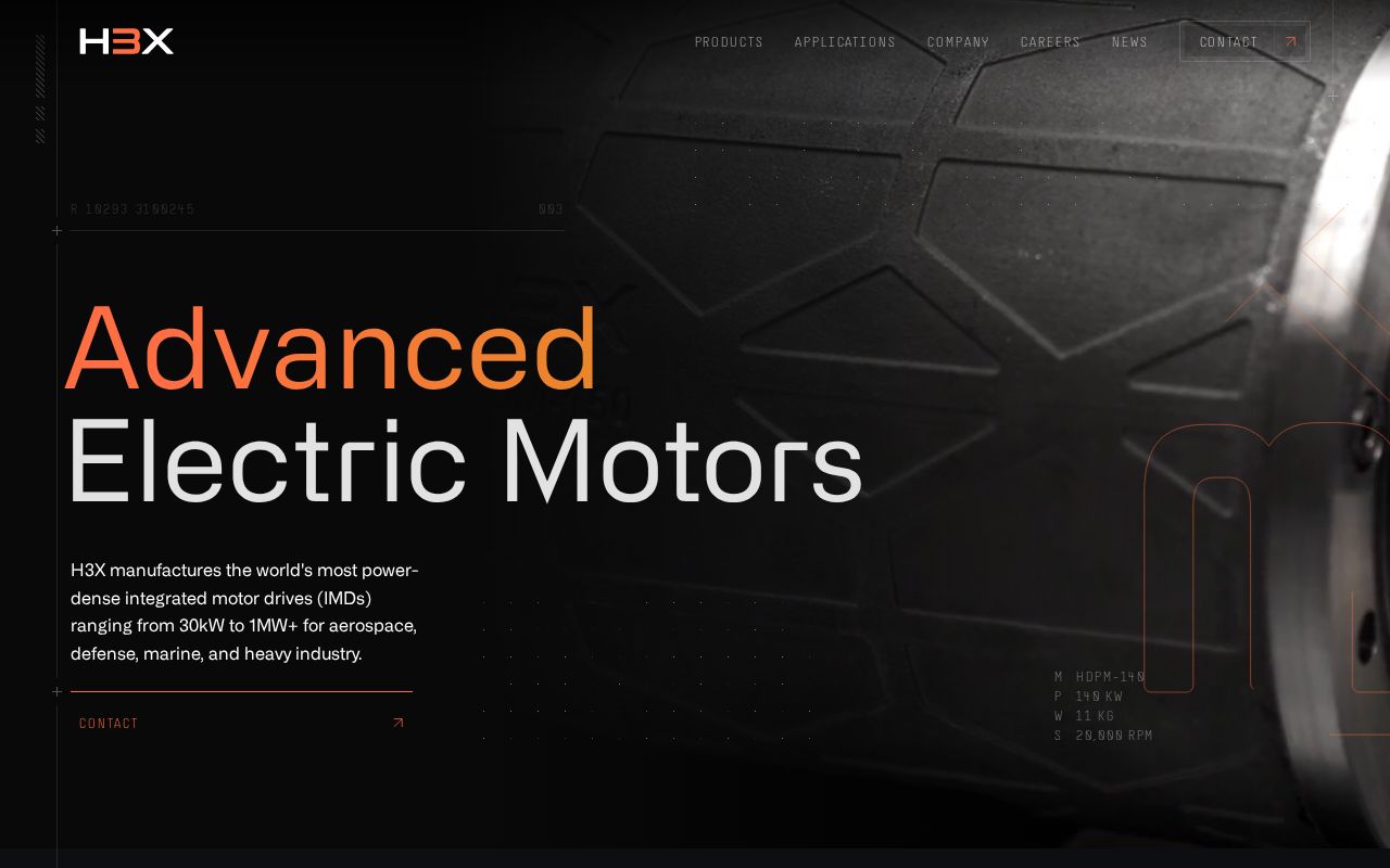 The h3x.tech homepage, first screen