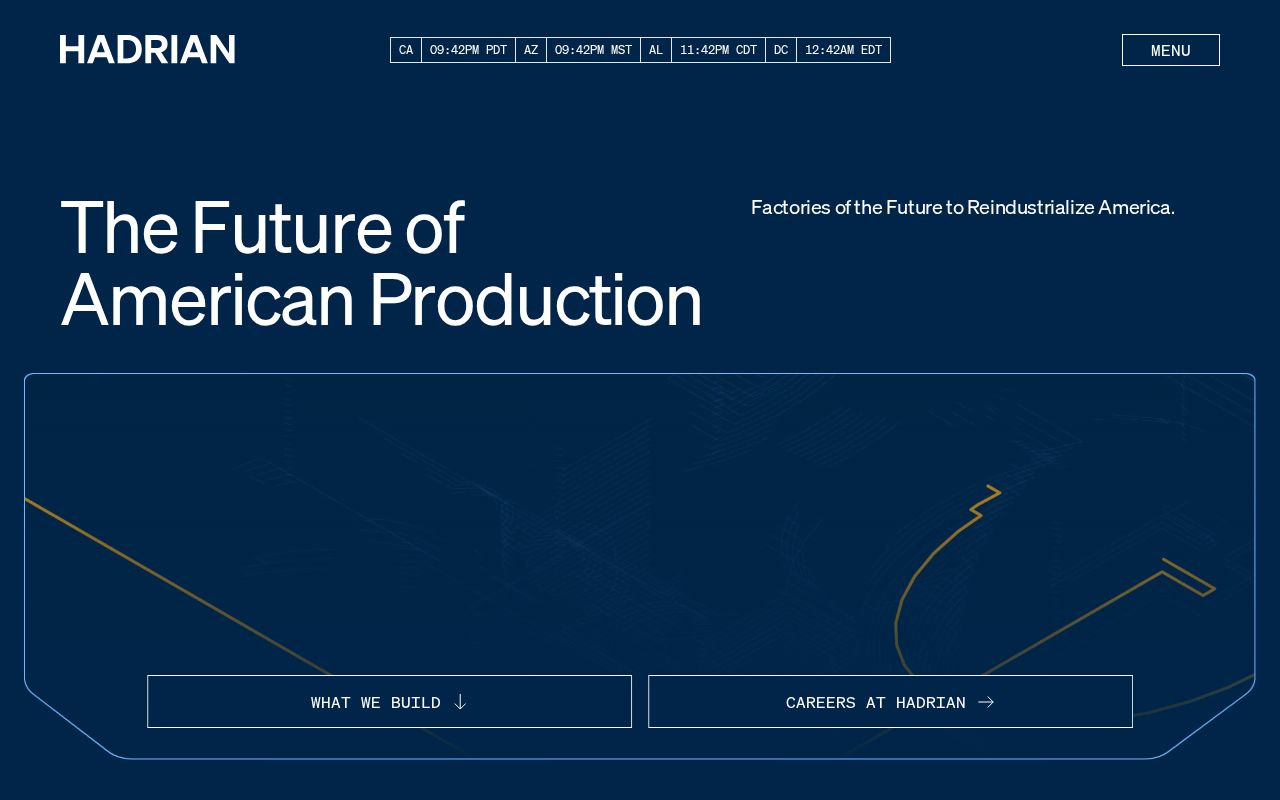 The hadrian.co homepage, first screen