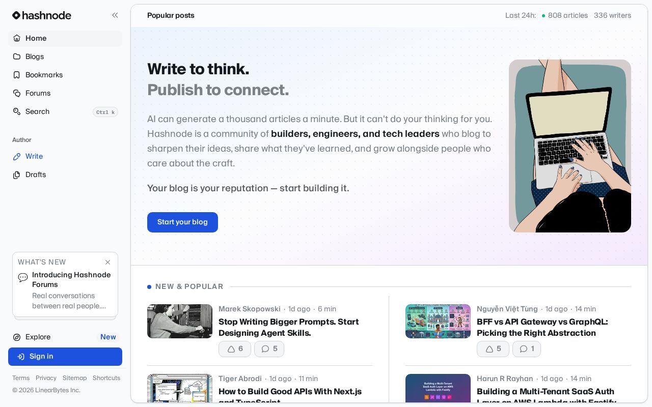 Screenshot of hashnode.com