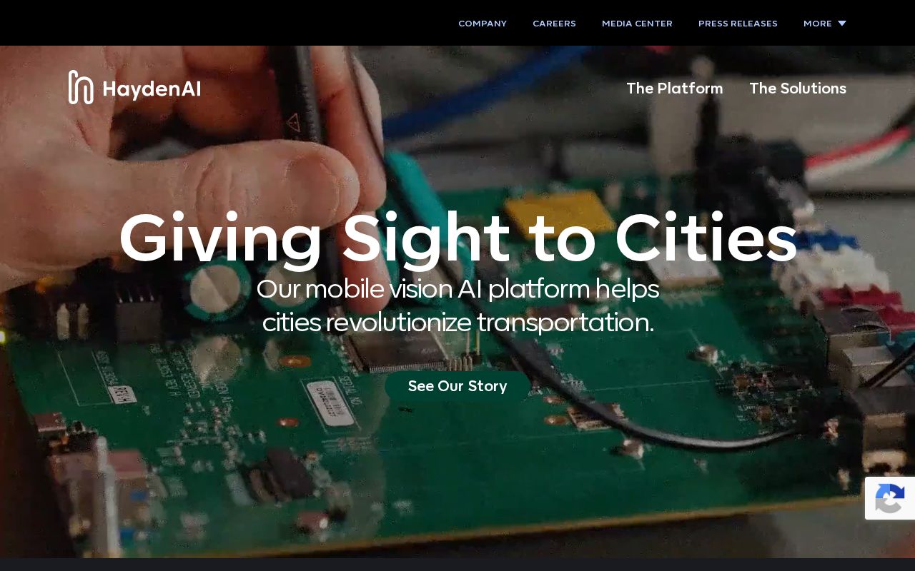 The hayden.ai homepage, first screen