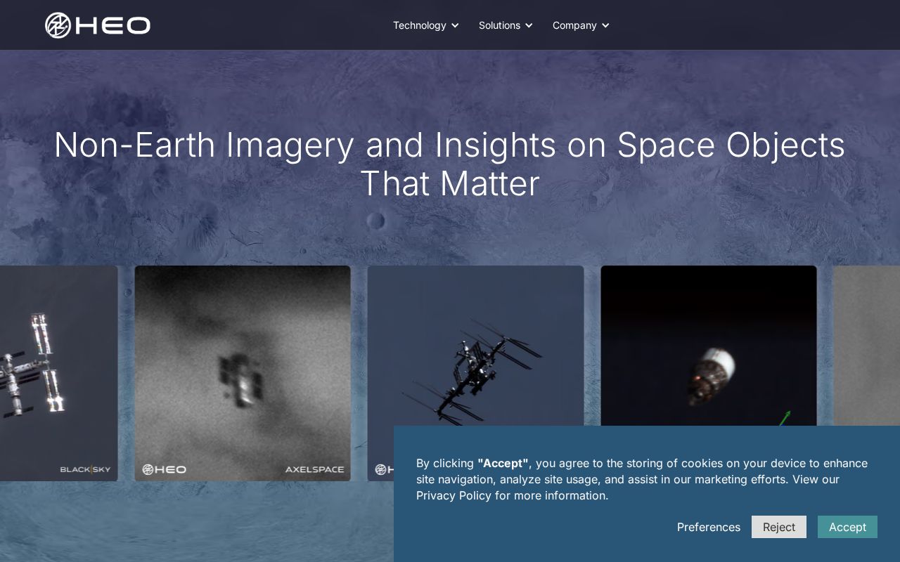 The heospace.com homepage, first screen