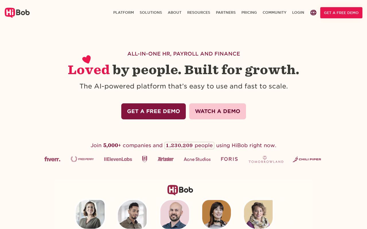 Screenshot of hibob.com