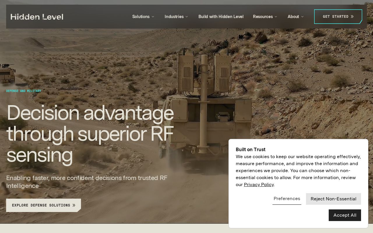 The hiddenlevel.com homepage, first screen