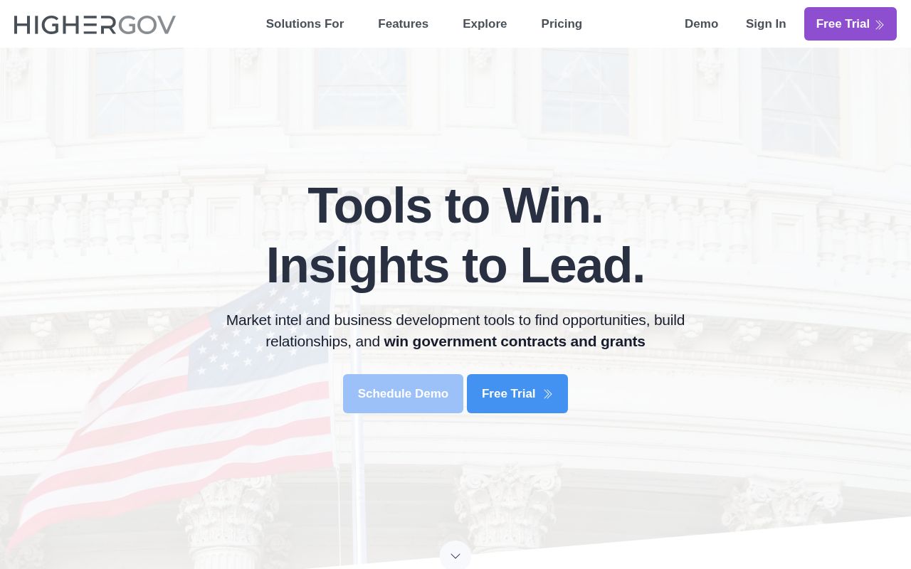 The highergov.com homepage, first screen
