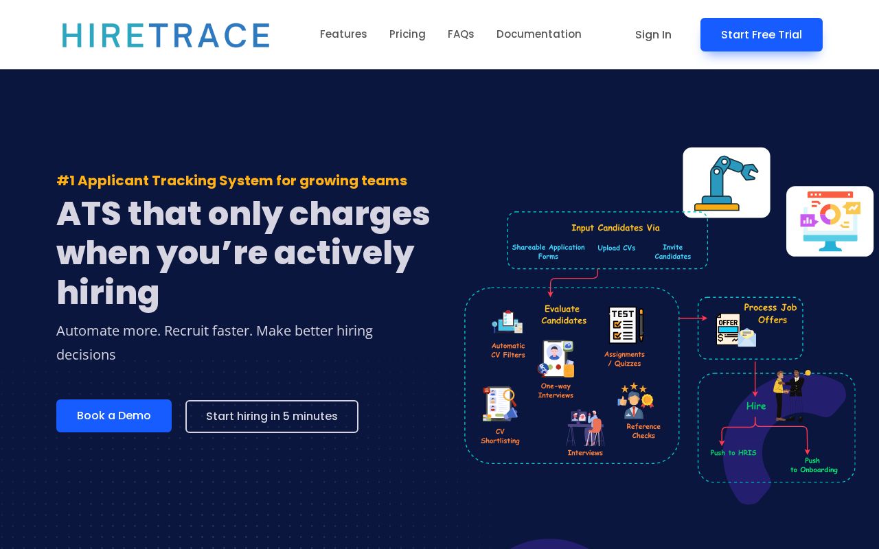 Screenshot of hiretrace.io