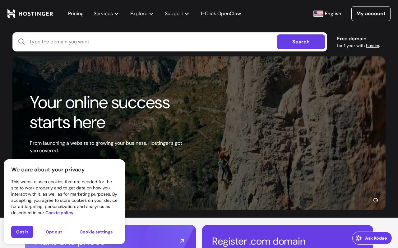 Screenshot of hostinger.com