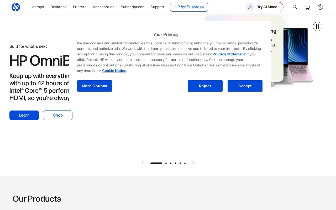 Screenshot of hp.com