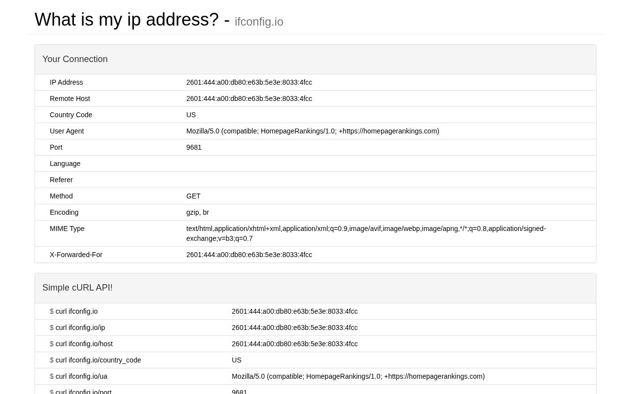 Screenshot of ifconfig.io
