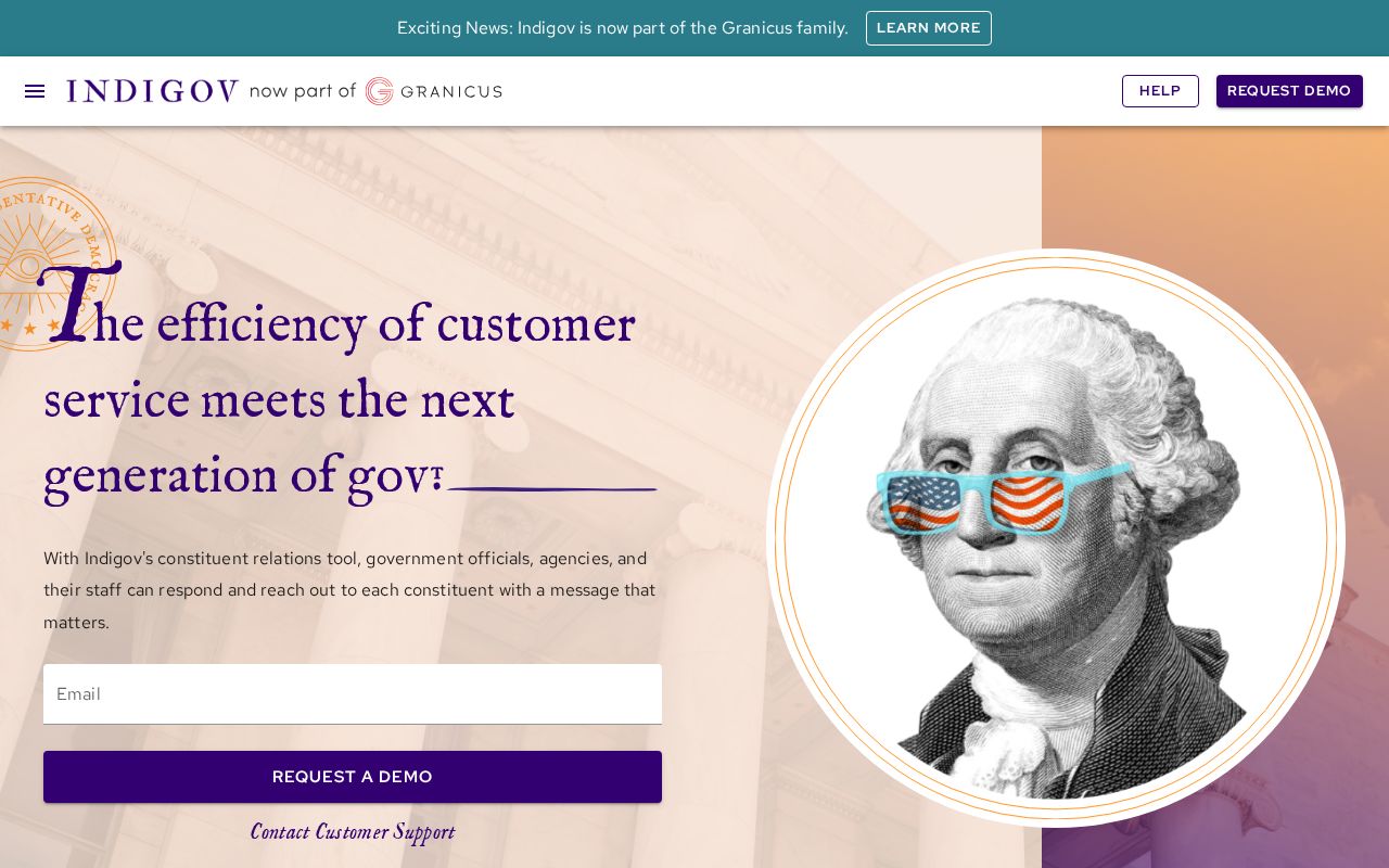 The indigov.com homepage, first screen