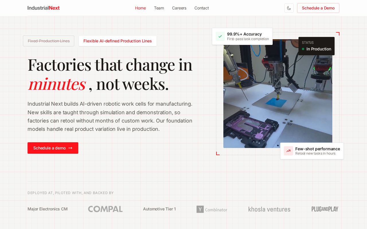 The industrialnext.ai homepage, first screen