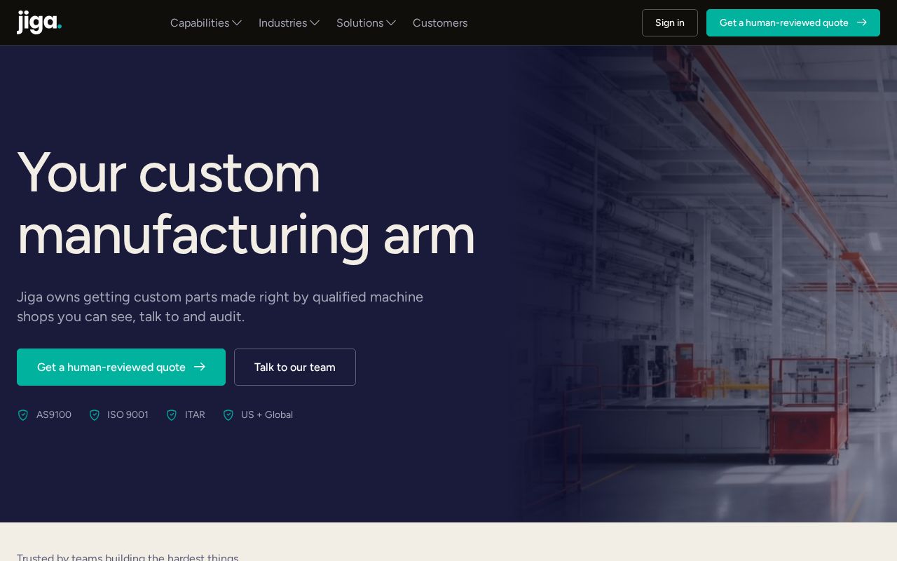 The jiga.io homepage, first screen