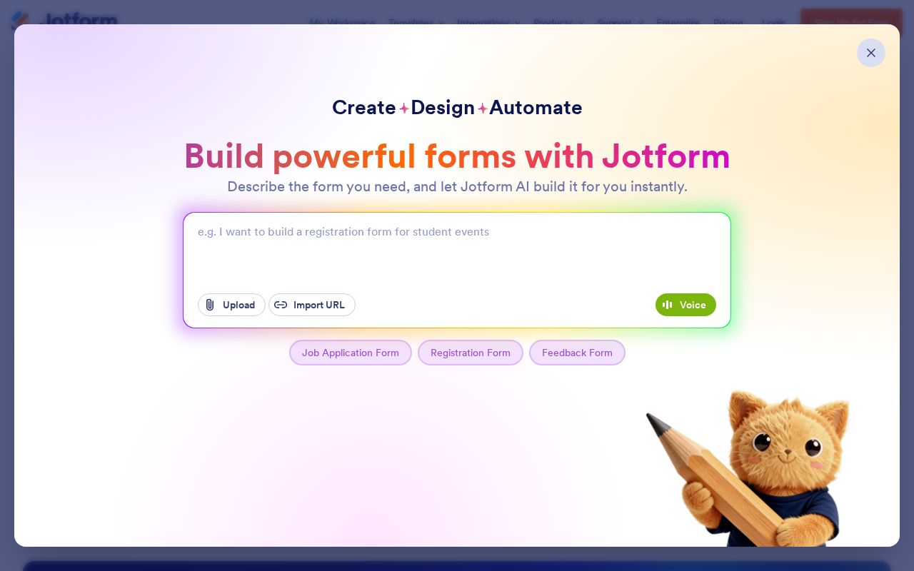 Screenshot of jotform.com
