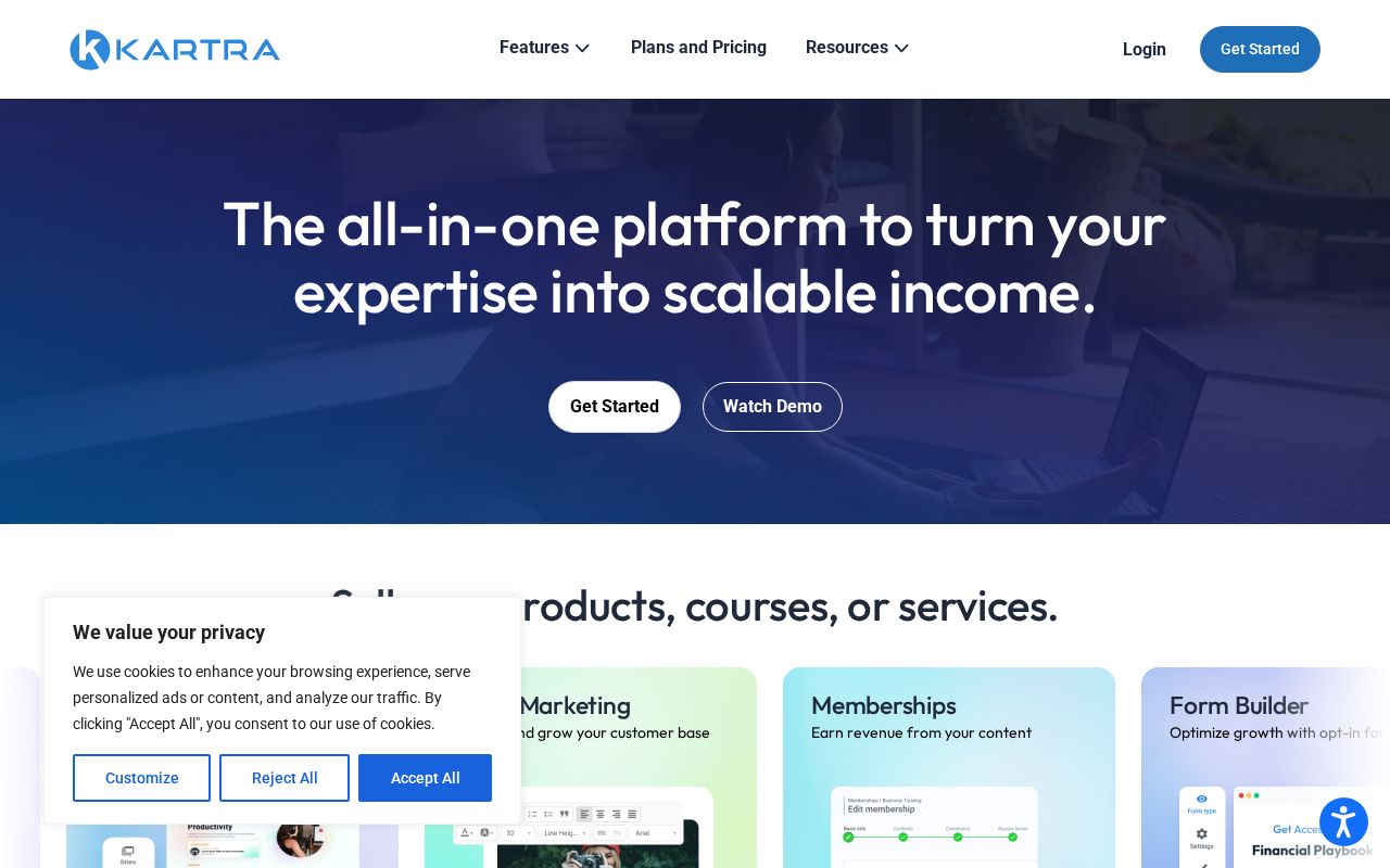 Screenshot of kartra.com