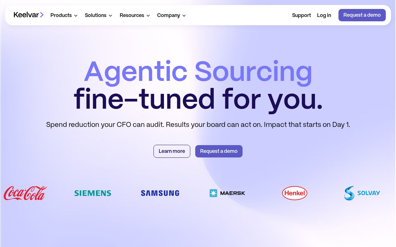 The keelvar.com homepage, first screen