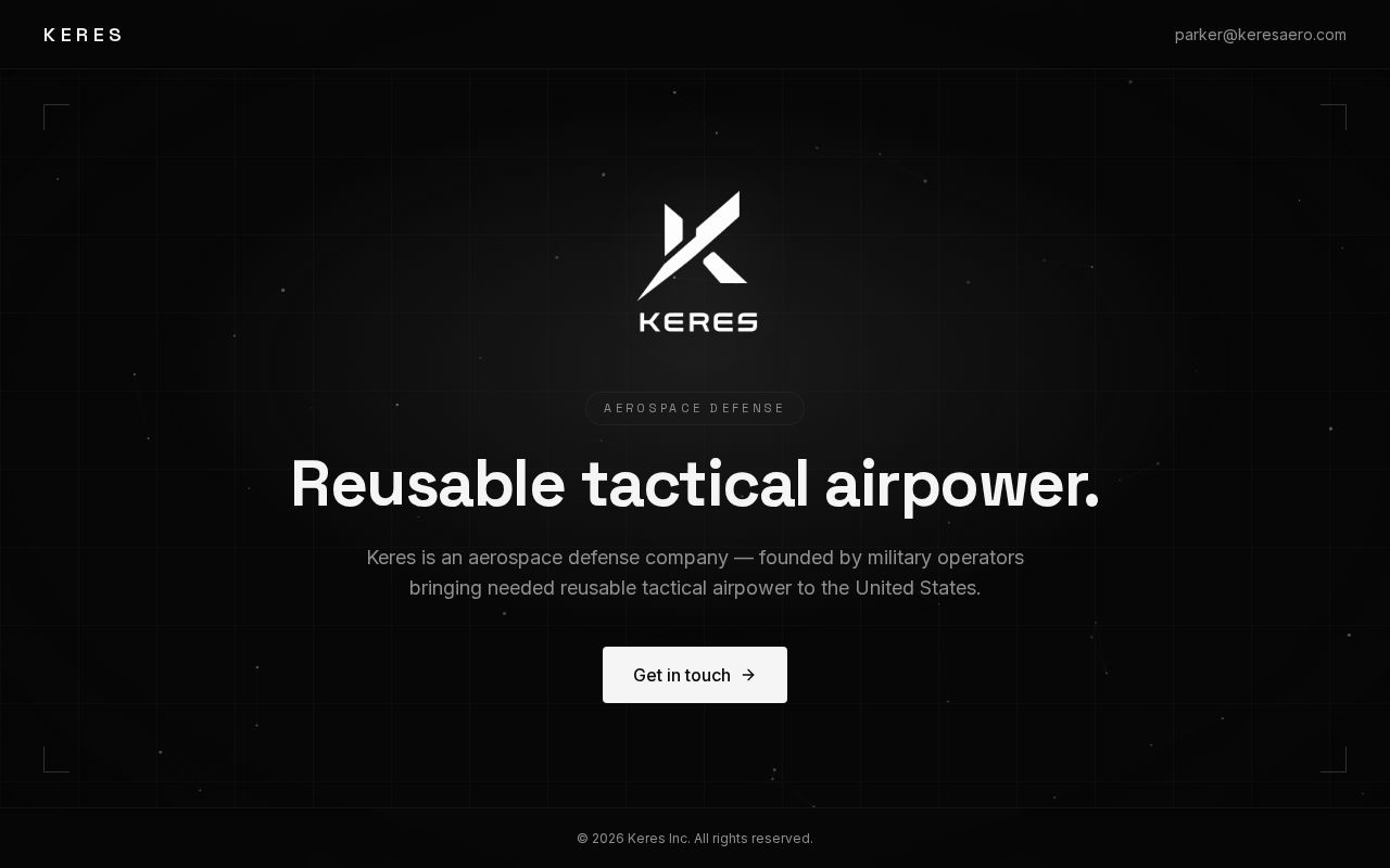 The keresaero.com homepage, first screen