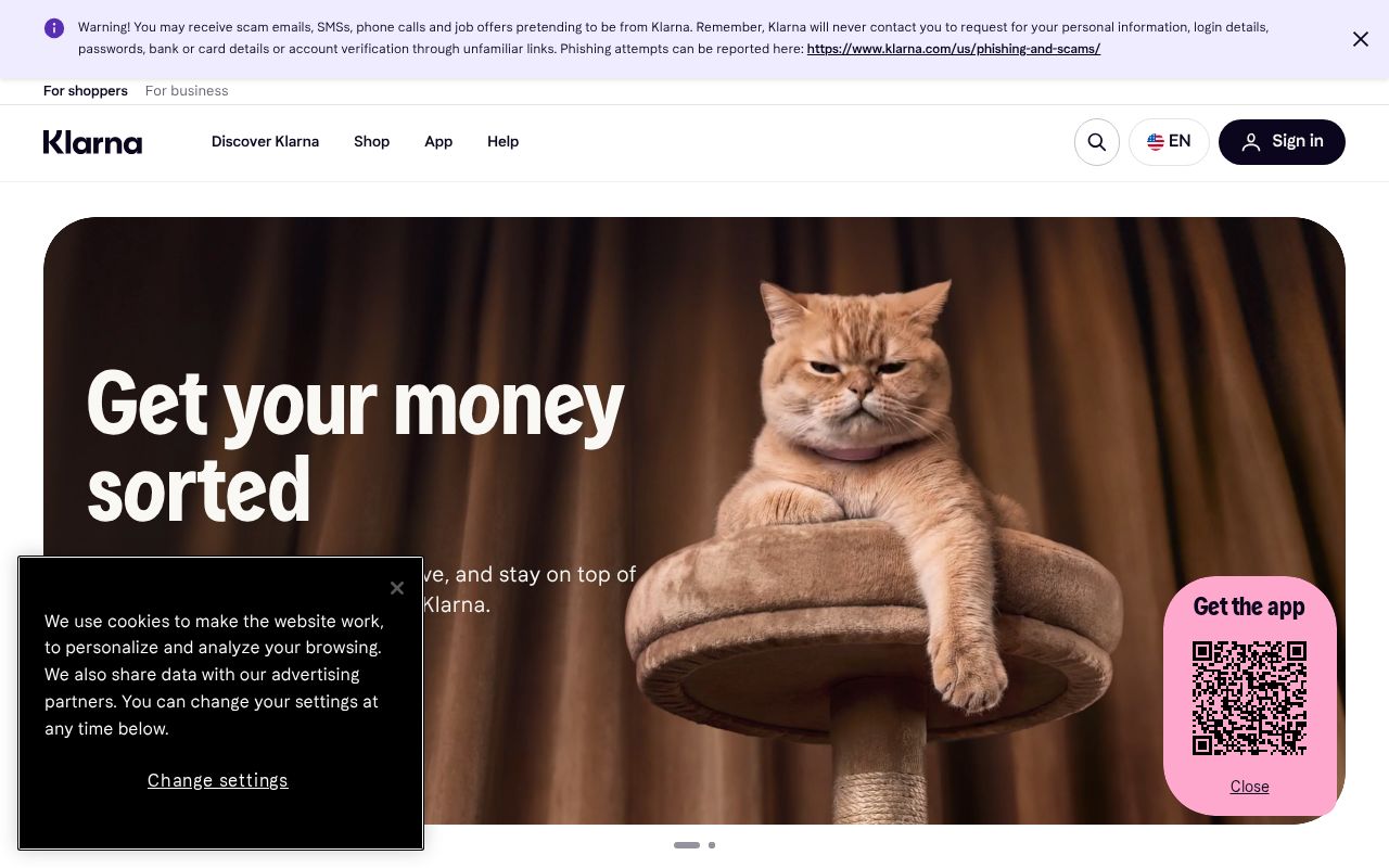 Screenshot of klarna.com