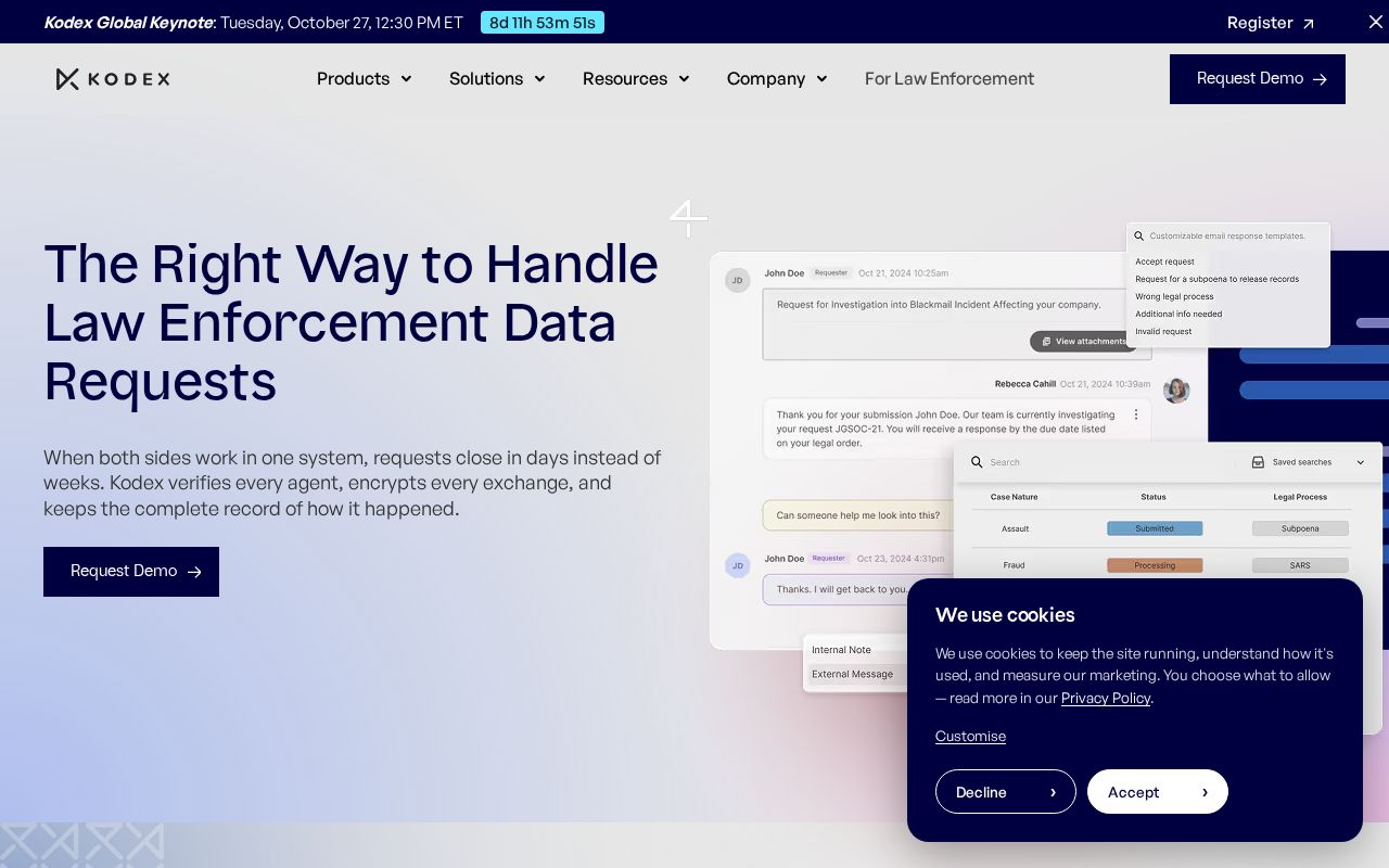 The kodexglobal.com homepage, first screen