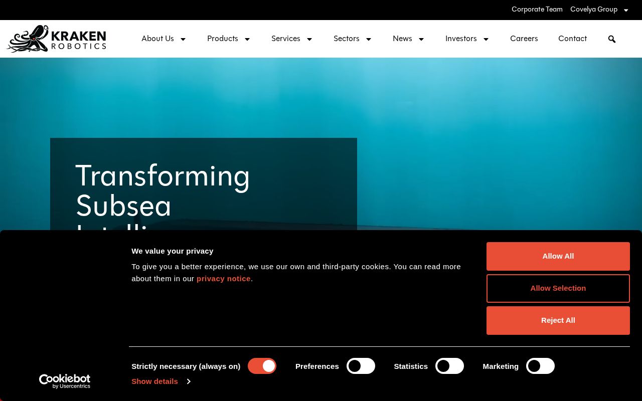 The krakenrobotics.com homepage, first screen