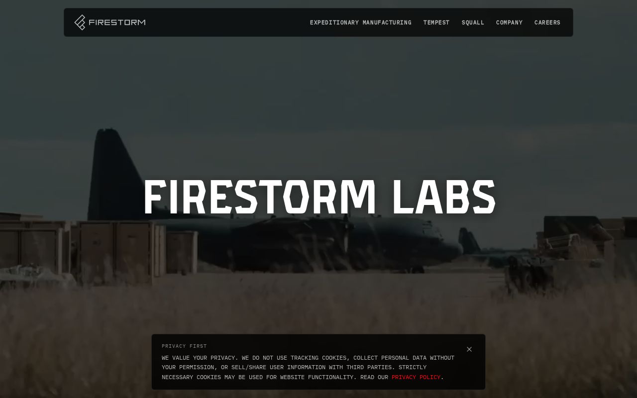 The launchfirestorm.com homepage, first screen
