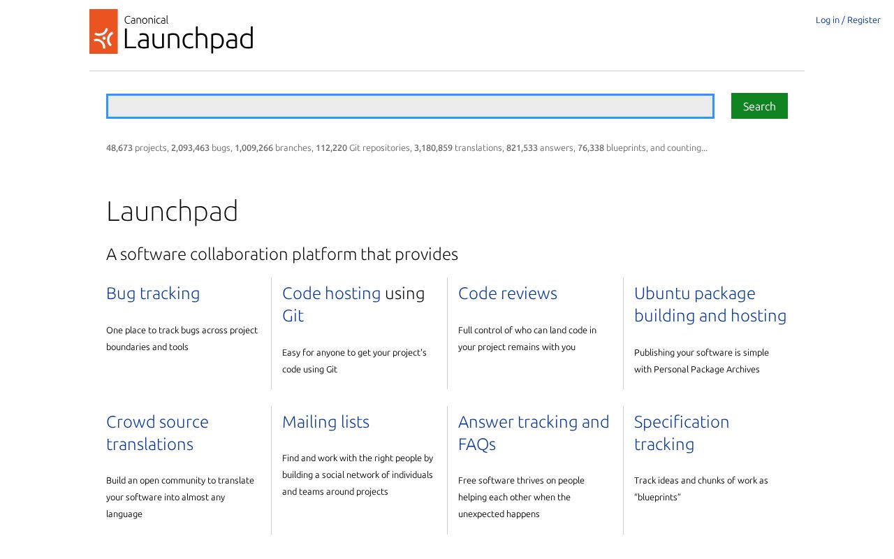 Screenshot of launchpad.net