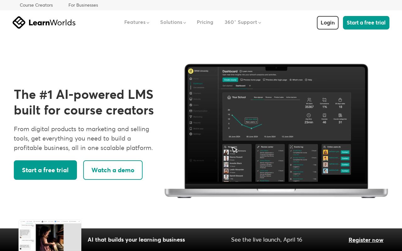 Screenshot of learnworlds.com