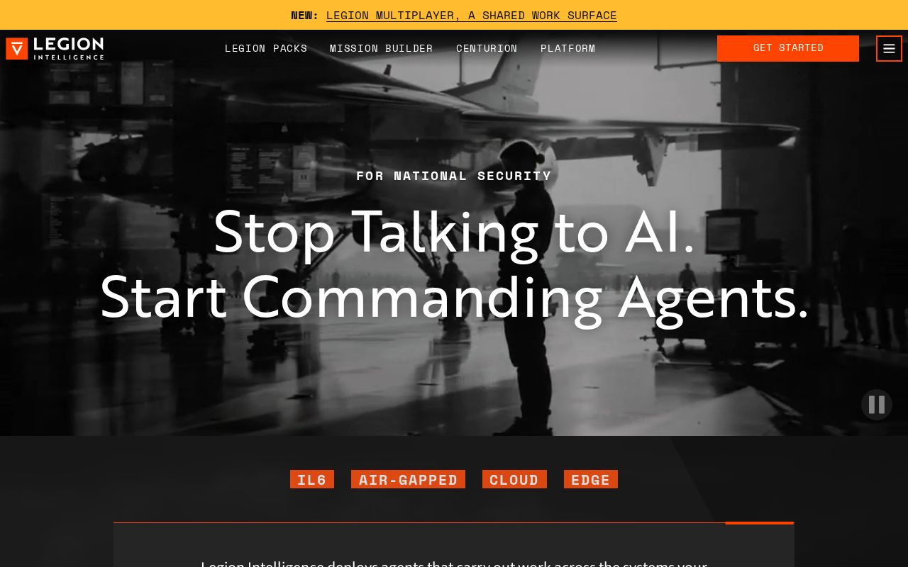 The legionintel.com homepage, first screen