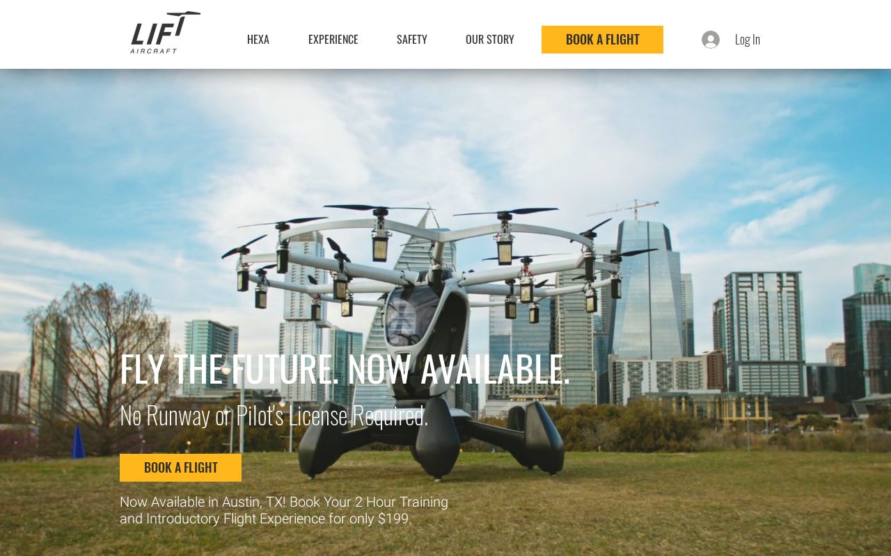 The liftaircraft.com homepage, first screen