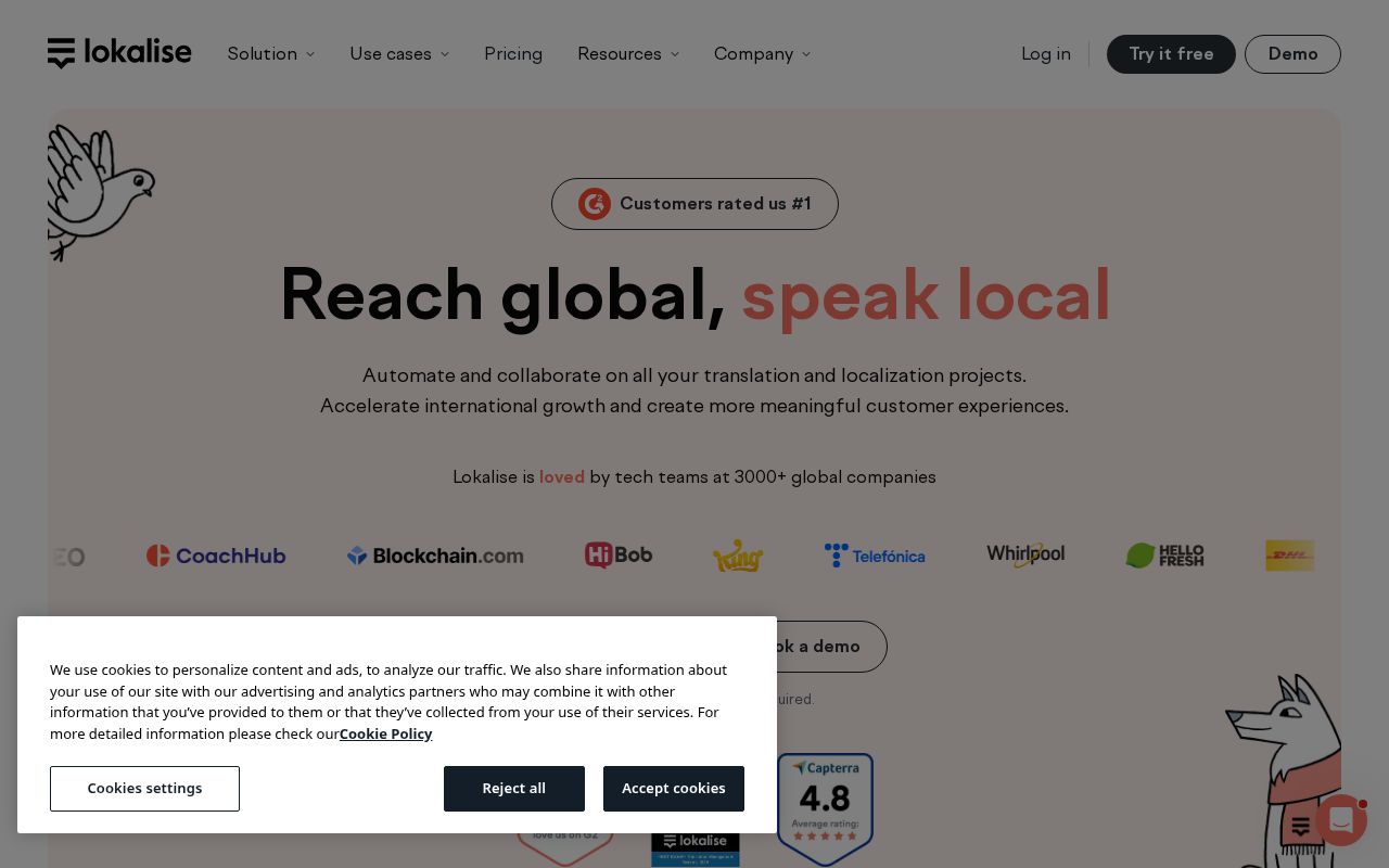 Screenshot of lokalise.com