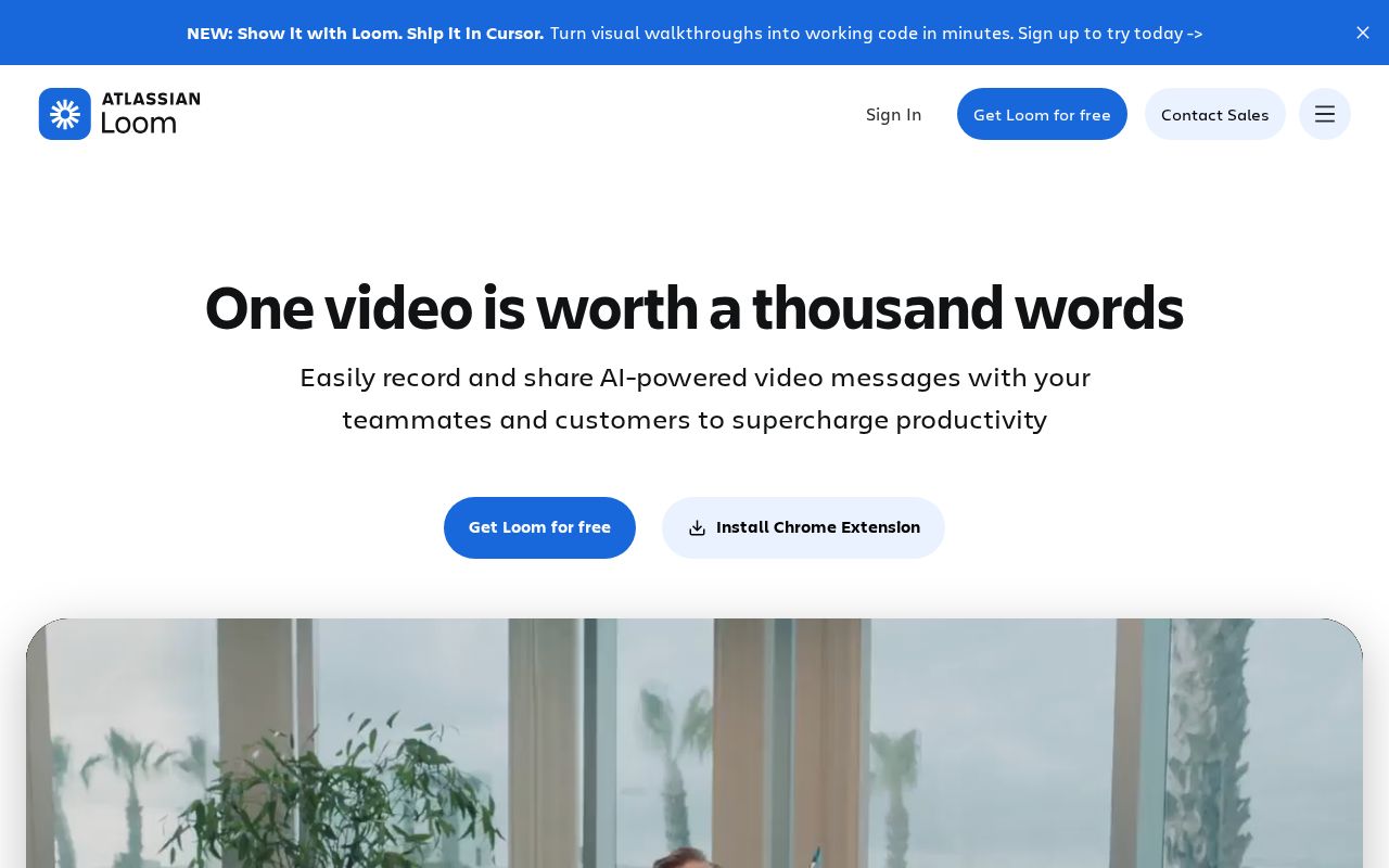 The loom.com homepage, first screen