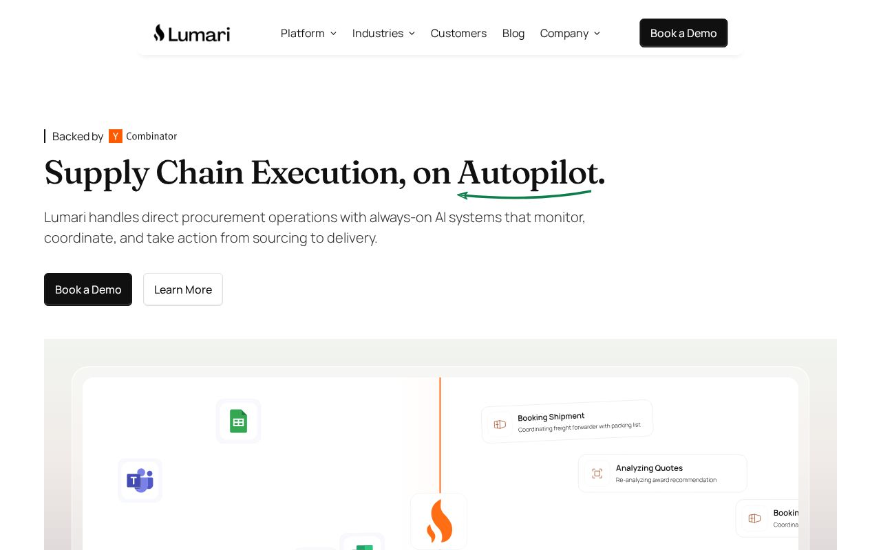 The lumari.ai homepage, first screen