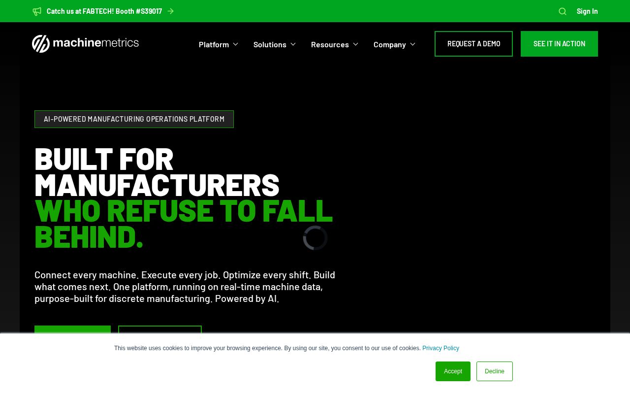 The machinemetrics.com homepage, first screen