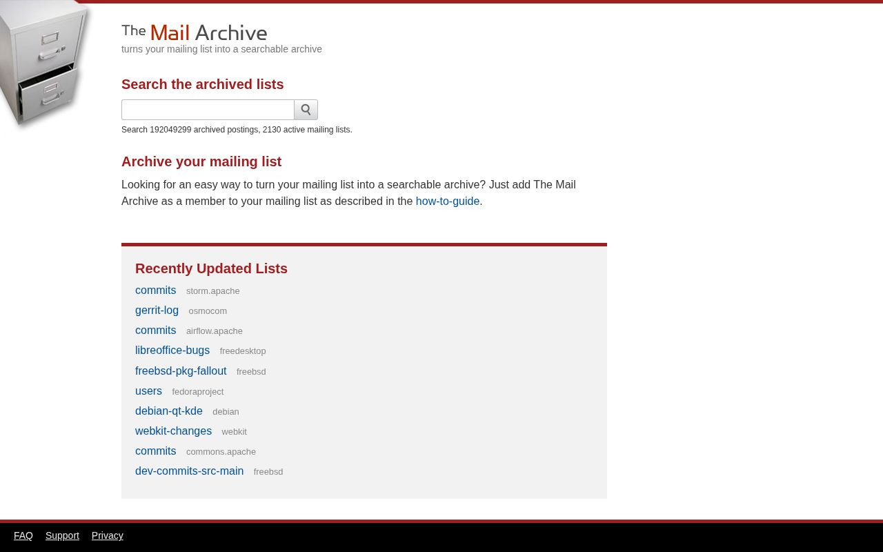 Screenshot of mail-archive.com