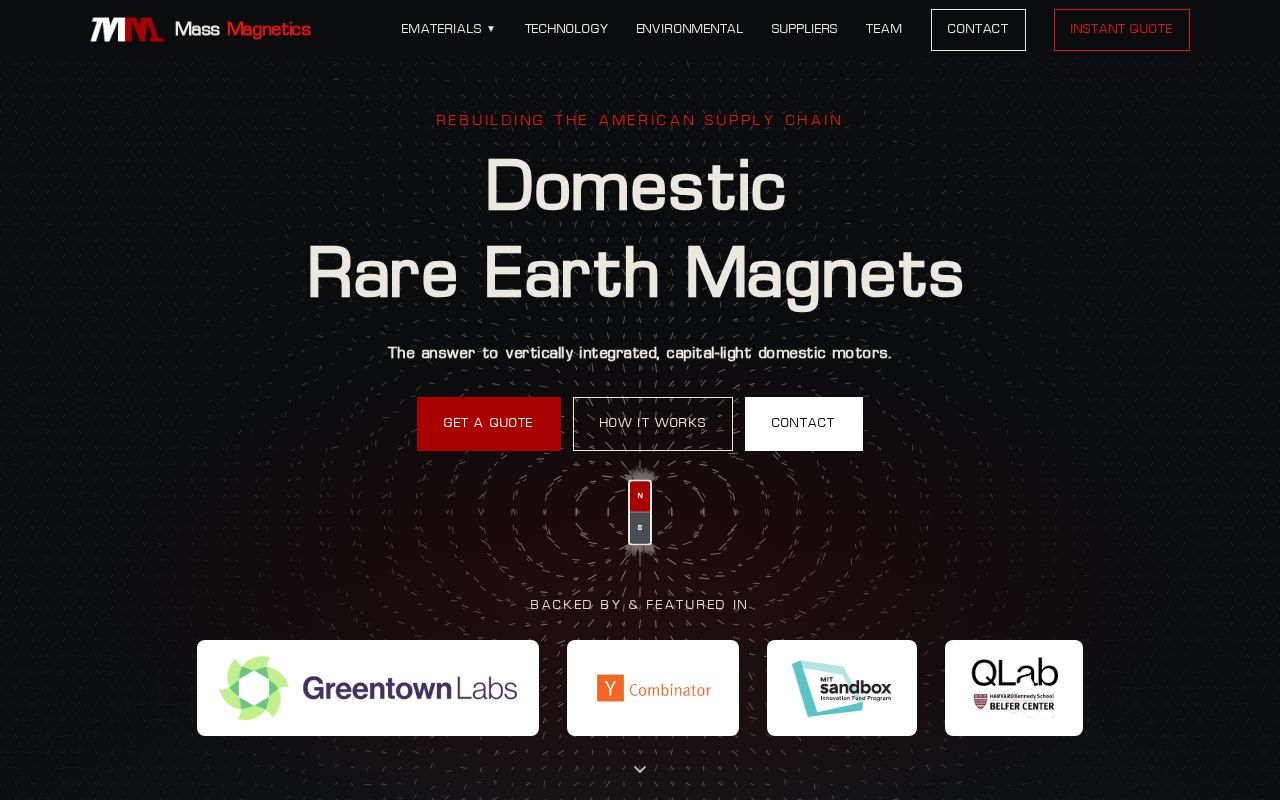 The massmagnetics.com homepage, first screen