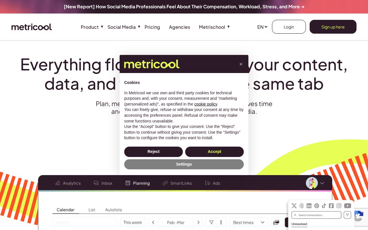 Screenshot of metricool.com