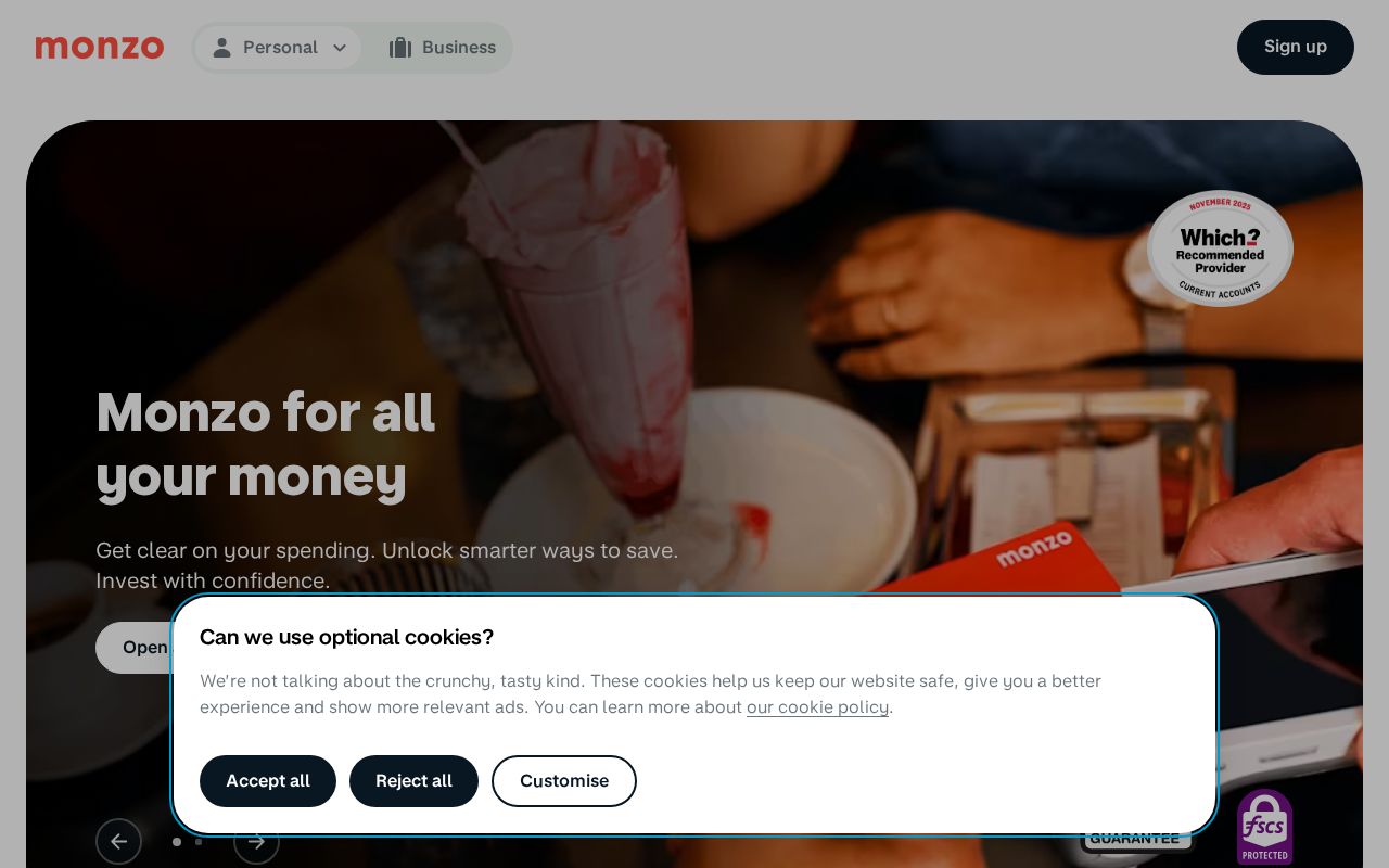 Screenshot of monzo.com